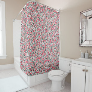 Floral Berry Pattern Grey Red Shower Curtain