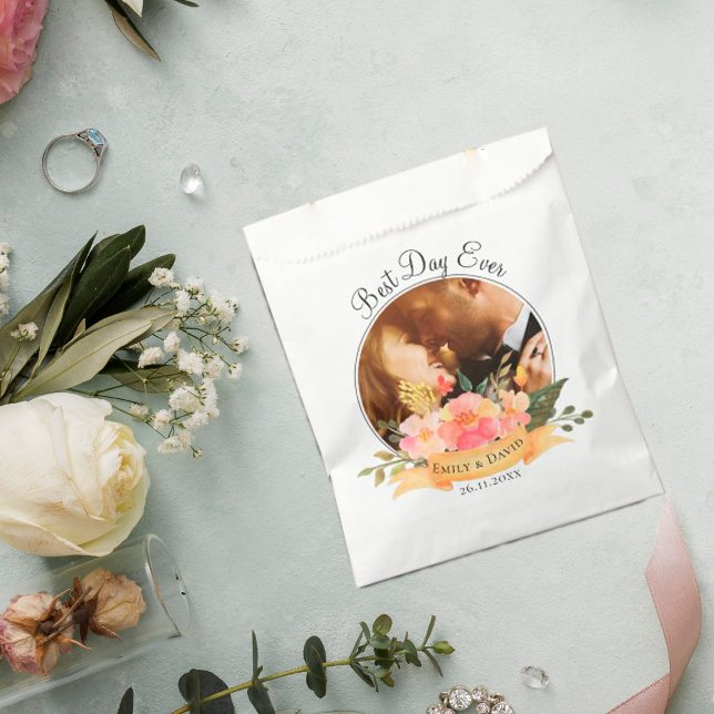 Floral Best Day Ever Photo Thank You Wedding Party Favour Bag (Floral Best Day Ever Photo Thank You Wedding Party Favor Bag)