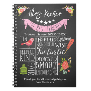 floral Best Teacher retirement leaving gift Notebook