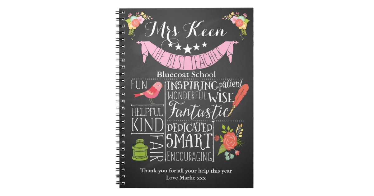 floral Best Teacher retirement leaving gift Notebook | Zazzle.com.au