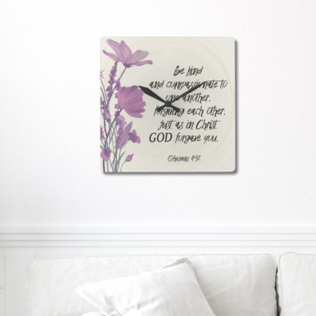 Floral Bible verse Square Wall Clock (Creator Uploaded)