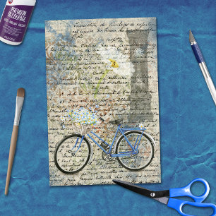 Floral Bicycle Clock Ephemera Decoupage Tissue Paper
