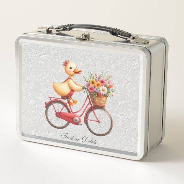 Floral Bicycle Duck Metal Lunch box (Front)