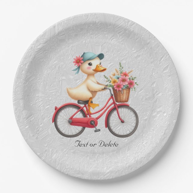 Floral Bicycle Duck Paper Plate (Front)