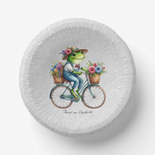 Floral Bicycle Frog Paper Bowl Plate (Front)