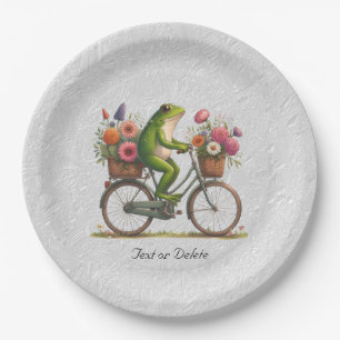 Floral Bicycle Frog Paper Plate