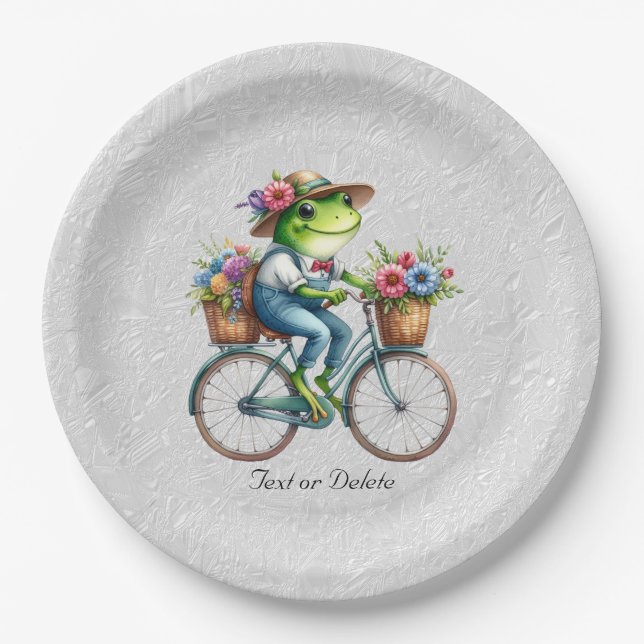 Floral Bicycle Frog Paper Plate (Front)