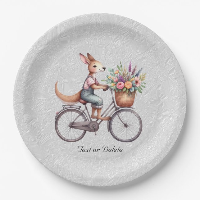 Floral Bicycle Kangaroo Paper Plate (Front)