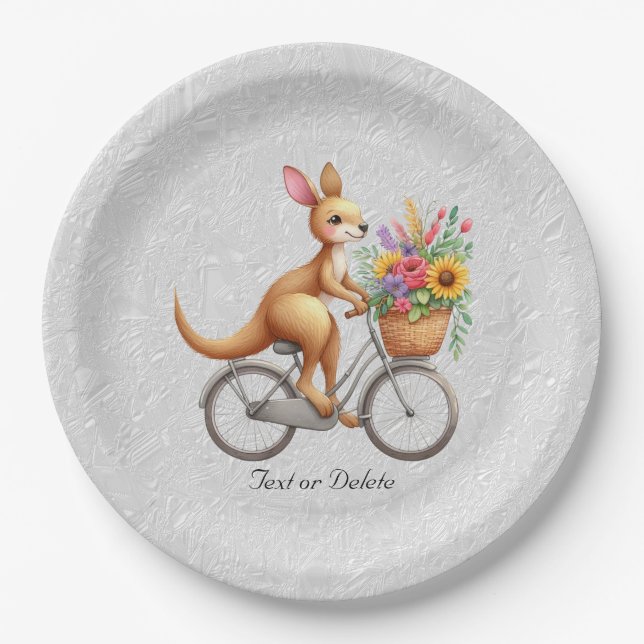 Floral Bicycle Kangaroo Paper Plate (Front)