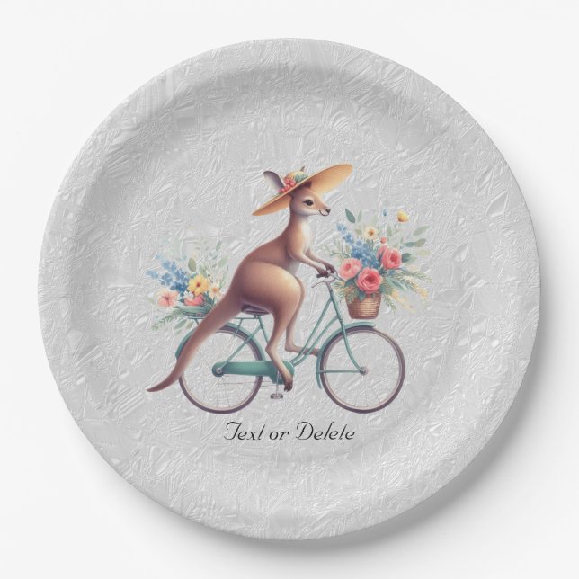 Floral Bicycle Kangaroo Paper Plate (Front)