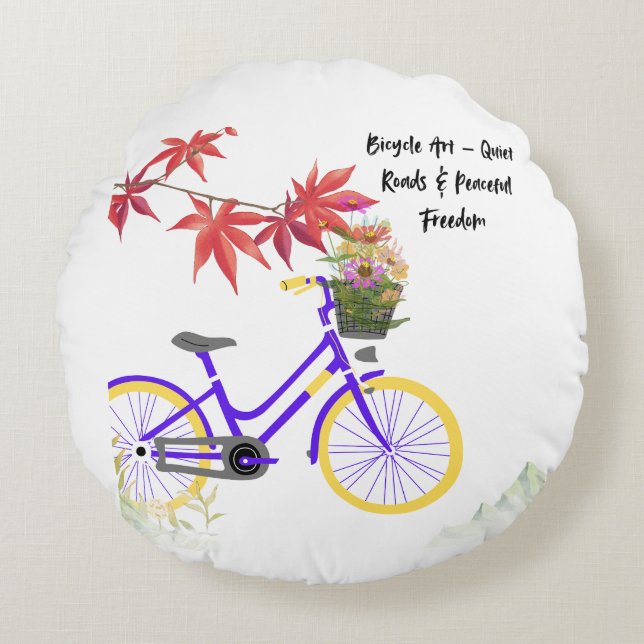 Floral Bicycle Motivation Design Round Cushion (Front)
