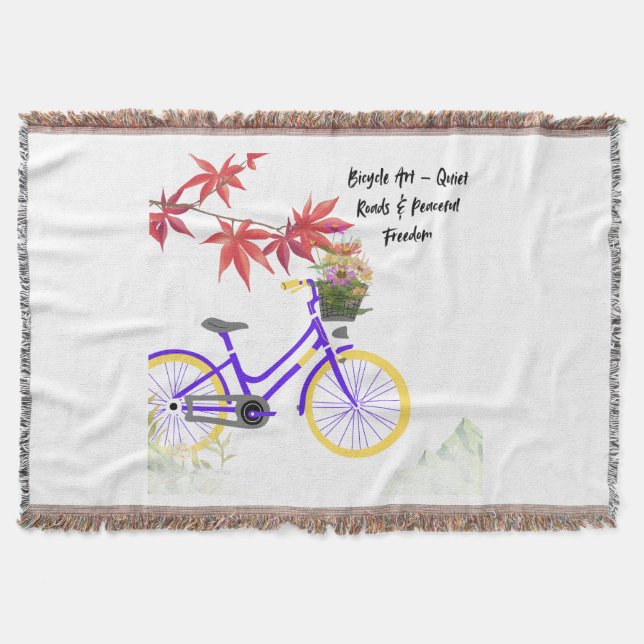 Floral Bicycle Motivation Design Throw Blanket (Front)