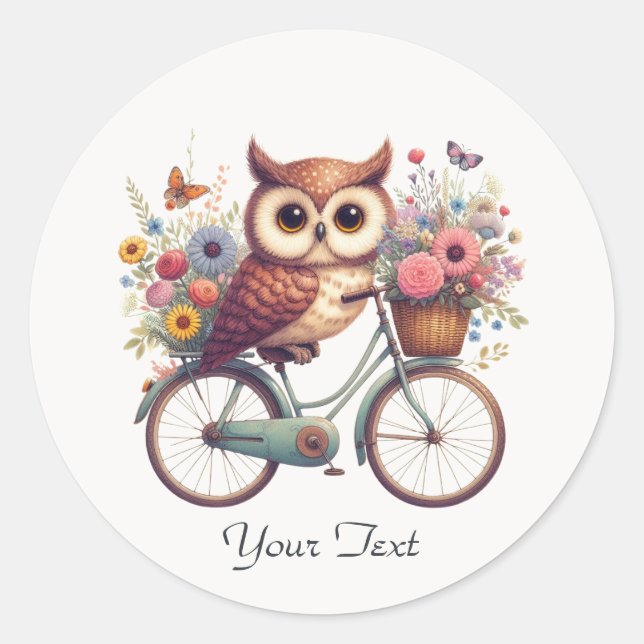 Floral Bicycle Owl Sticker (Front)