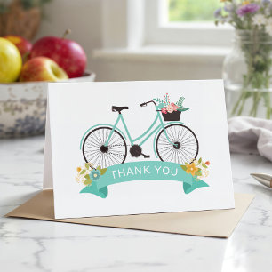 Floral Bicycle Pastel Chic Mint Thank You Card