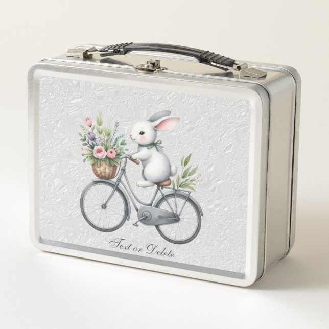 Floral Bicycle Rabbit Metal Lunch box (Front)