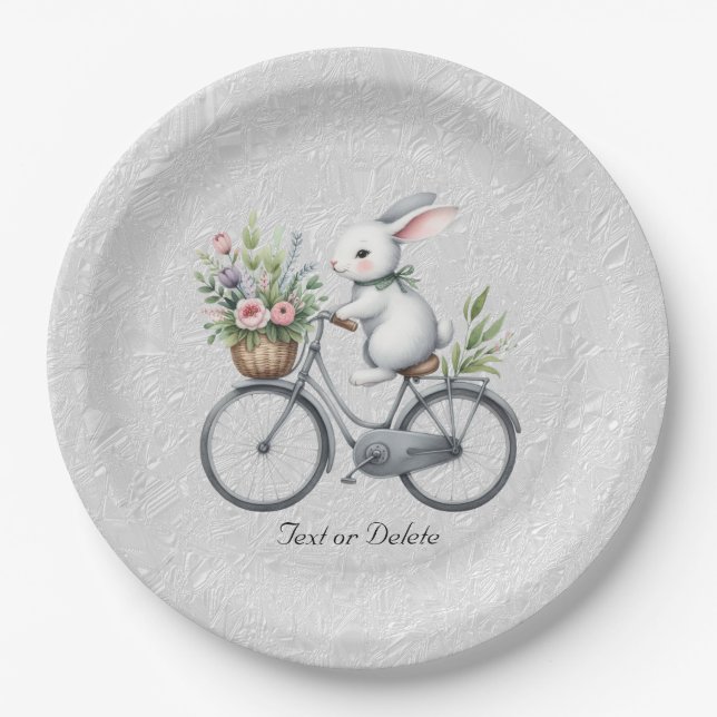 Floral Bicycle Rabbit Paper Plate (Front)