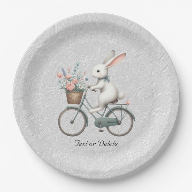 Floral Bicycle Rabbit Paper Plate (Front)