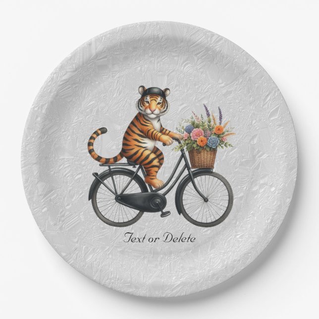 Floral Bicycle Tiger Paper Plate (Front)