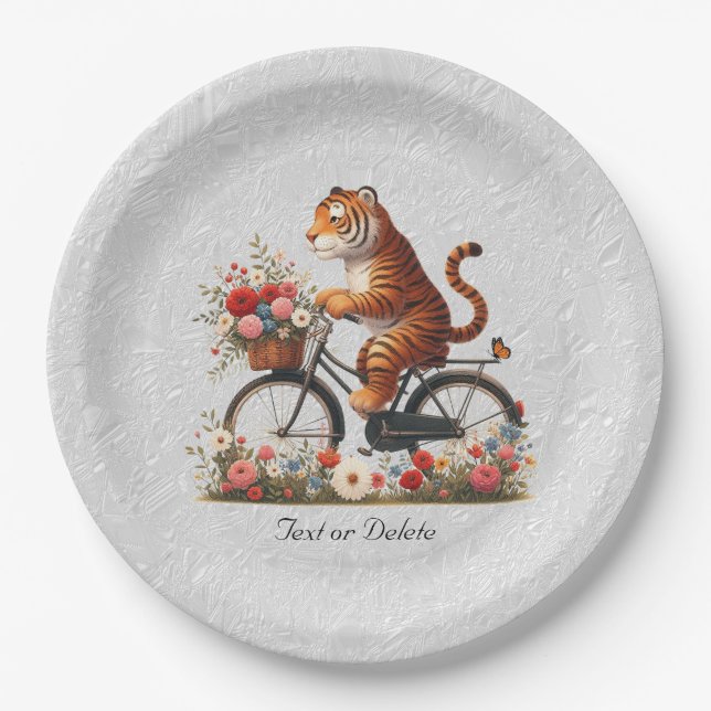 Floral Bicycle Tiger Paper Plate (Front)