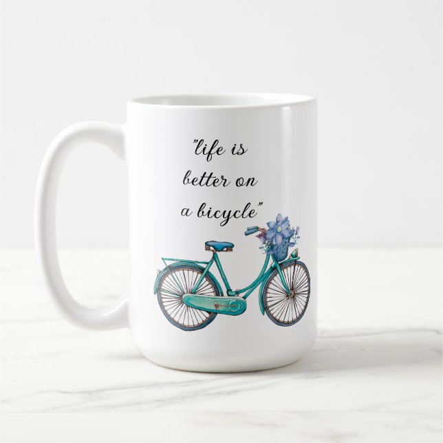 Floral Bicycle Watercolor Design Boho Chic Coffee  Mug (Left)