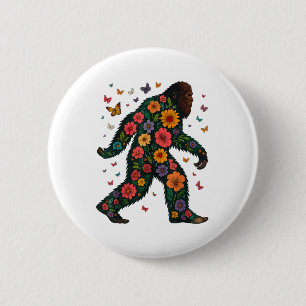 Floral Bigfoot Sasquatch Retro Colourful Flowers G 6 Cm Round Badge