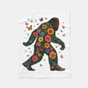 Floral Bigfoot Sasquatch Retro Colourful Flowers G Fleece Blanket