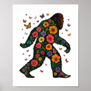 Floral Bigfoot Sasquatch Retro Colourful Flowers G Poster