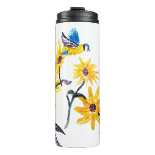 Floral Bird Art Bluetit Sunflowers Thermal Tumbler