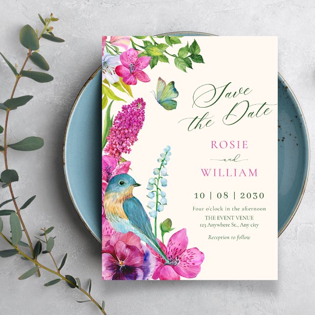 Floral bird art wedding save the date (Creator Uploaded)