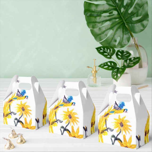 Floral Bird Art, Yellow Sunflowers Favour Box (Multiple)
