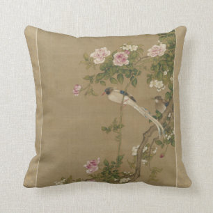 Floral Bird Asian Antique Style Cushion
