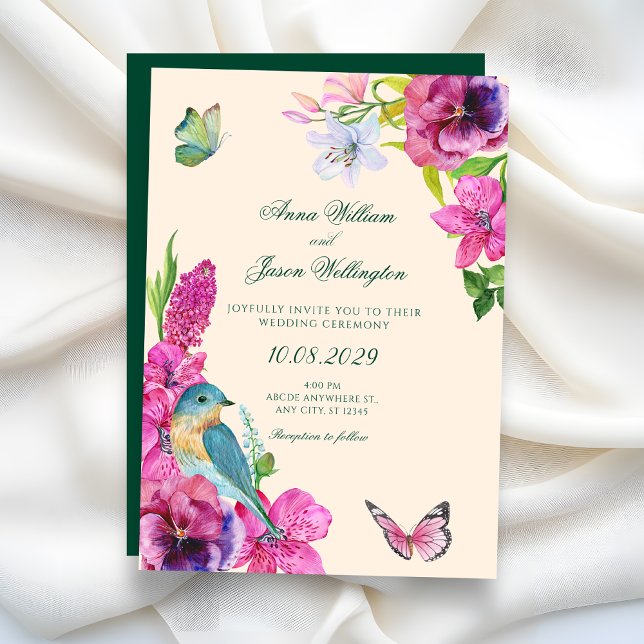 Floral bird butterfly wedding  invitation (Creator Uploaded)
