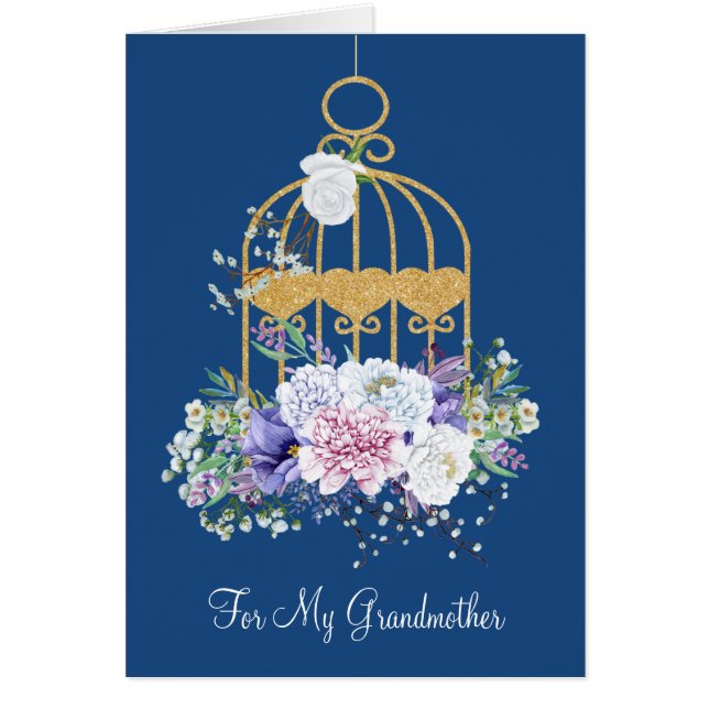 Floral Bird Cage Grandmother Mother's Day Card (Front)