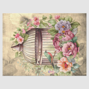 Floral Bird Cage Parchment Background Decoupage Tissue Paper