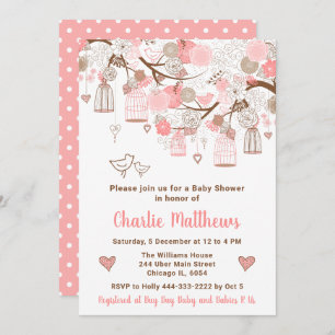 Floral Bird Cages Pink Baby Shower Invitation