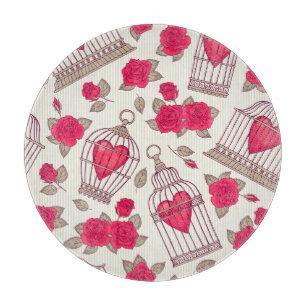 Floral Bird Cages Roses Pattern Cutting Board