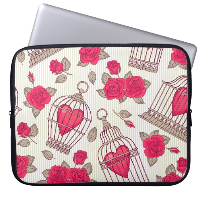 Floral Bird Cages Roses Pattern Laptop Sleeve (Front)