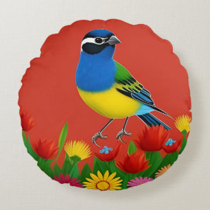 🌸 Floral Bird Cottagecore Home Decor 🐦 Round Cushion
