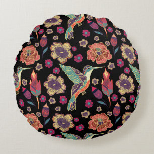 Floral Bird Design   Nature-Inspired Artwork Round Cushion
