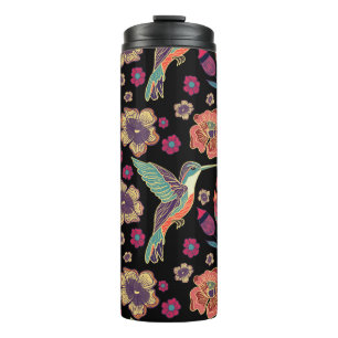 Floral Bird Design Nature-Inspired Artwork Thermal Tumbler