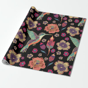 Floral Bird Design Nature-Inspired Artwork Wrapping Paper