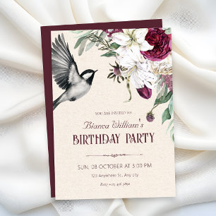 Floral bird elegant birthday party save the date
