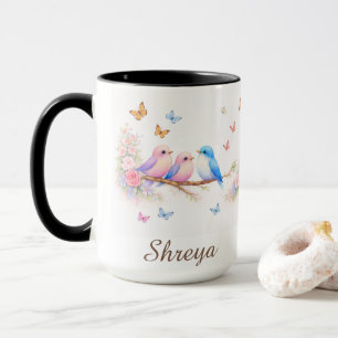 Floral Bird Mug   Pastel Butterfly Aesthetic Gift