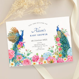 Floral bird peacock baby shower invitation
