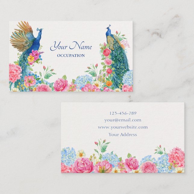 Floral bird peacock  business card (Front/Back)