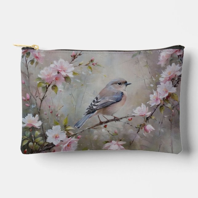 Floral Bird Print Accessory Pouch (Front)