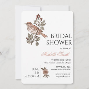 Floral Bird Summer Bridal Shower Invitation
