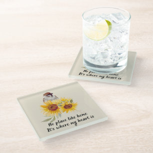 Floral & Bird With My Heart Quote Coaster