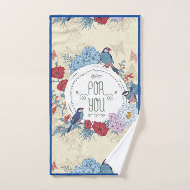 Floral birds butterfly Flowers hydrangea bluebell  Hand Towel (Hand Towel)