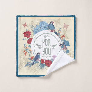 Floral birds butterfly Flowers hydrangea bluebell  Wash Cloth